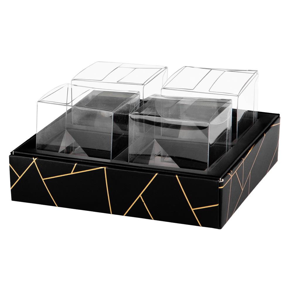 4 Square Shaped Clear Boxes With Square Tray Black 5.4″ X 5.45″ X 1.2″ Pack Of 12