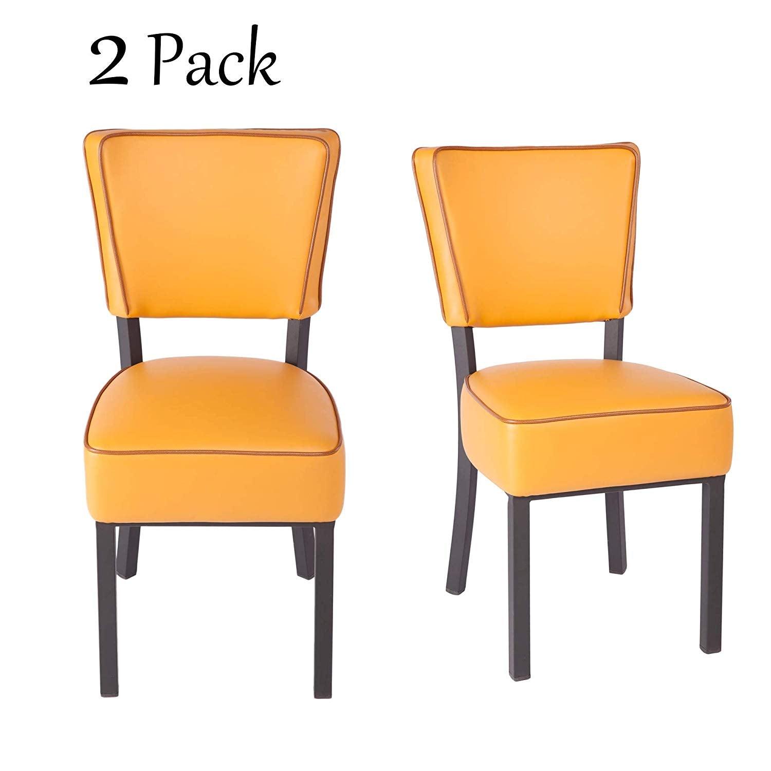 Kitchen Dining Chairs Set of 2 Modern Classic Leather Side Chair for Dining Room Cafe Bedroom, Vinyl Orange