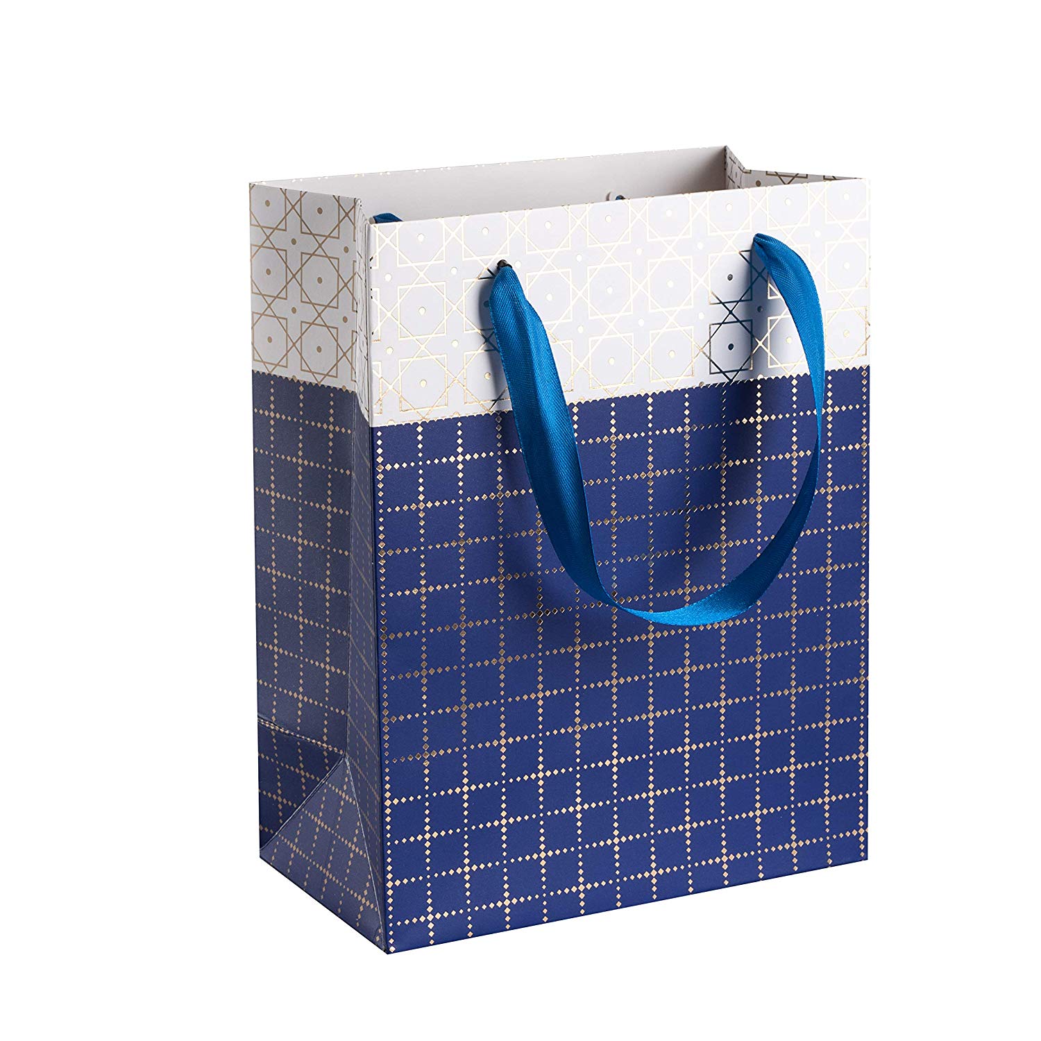 Small Box Design Foil Stamped Gift Bags Set 24 Pack 9″x 7″x 4″ Blue