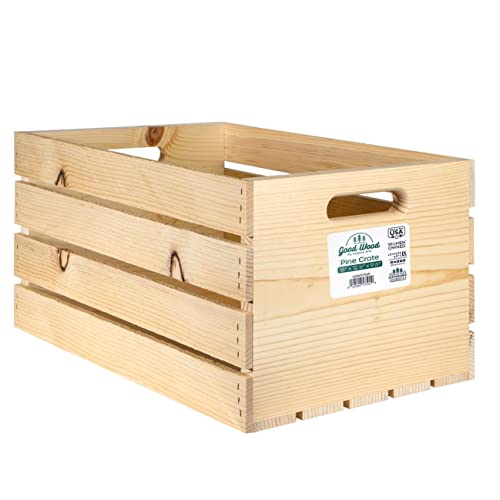 LEISURE ARTS Good Wood Wooden Crate, wood crate unfinished, wood crates for display, wood crates for storage, wooden crates unfinished, 18″ x 12.5″ x