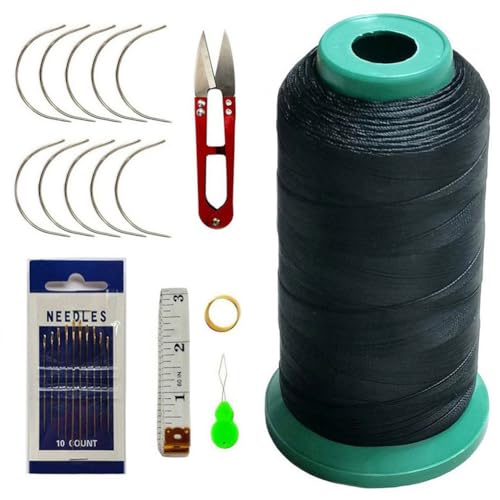 Esffaci 40PCS Hair Weave Needle and Thread Set Black Hair Weft Sewing Thread and Wig T Pins C Curved Needles Kit for Wig Making Blocking Knitting