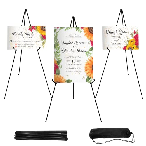 JEAWIWI Easel Stand 65 Inches 3 Pcs, Lightweight Adjustable Art Easel for Display, Painting, Wedding Sign, Poster, Black Metal Easel with Portable