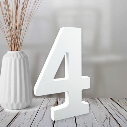 AOCEAN 4 Inch White Wood Numbers Unfinished Wood Numbers for Wall Decor Decorative Standing Numbers Slices Sign Board Decoration for Craft Home Party