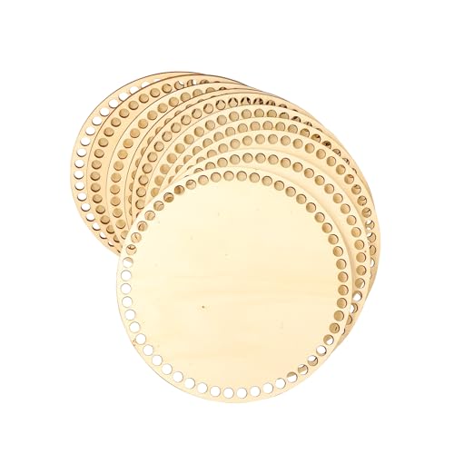 8 Inch 10 Pack Basket Bottom for Crochet Unfinished Wood Round Weaving Knitting Base for Crafts