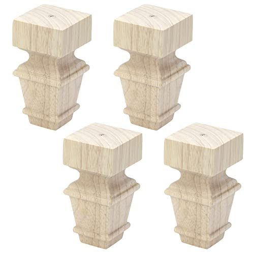 T Tulead Wooden Furniture Feet Unfinished Dresser Legs Sofa Replacement Bun Feet 3.94-Inch Height, Smooth Surface Wood Cabinet Legs 4-Pack