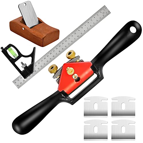 Elesunory 9” Adjustable SpokeShave, Hand Planer Woodworking with Flat Base, Replacement Blades and Ruler, Manual Wood Planer for Wood Working, Wood