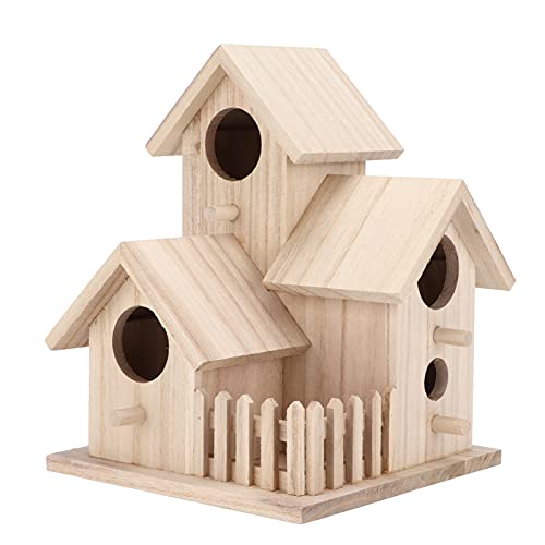 Pssopp Outdoor Birdhouse Unfinished Wood Bird House Kits to Paint for Kids Birdcages for Outdoors Hanging, 15.5 x 15.5 x 20cm(3 Rooms)