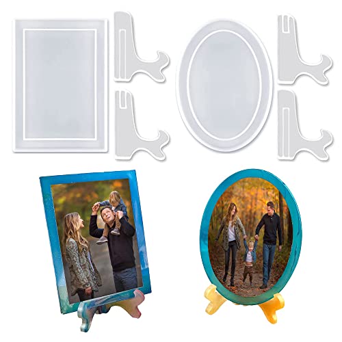 Resin Mold for Photo Frame Silicone Picture Frames Resin Molds for Casting Rectangle Oval Photo Frame Molds with Stand Holder for DIY Personalized