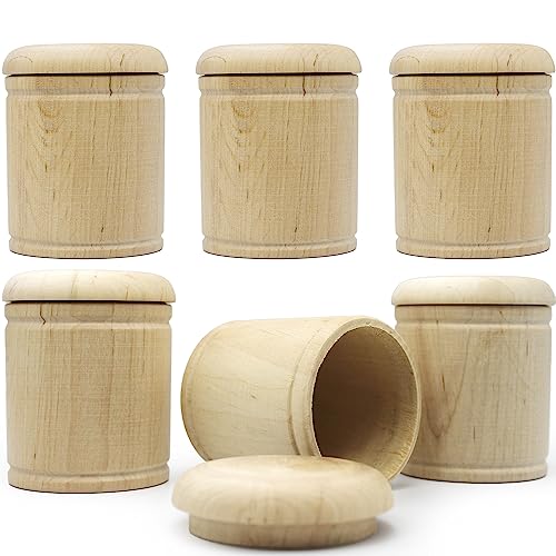 AEVVV 6pcs 2”x2.8” Unfinished Round Wooden Box Blank Trinket Box Jewelry Box Decorative Boxes Storage Container DIY Wood Ring Box Small Spice