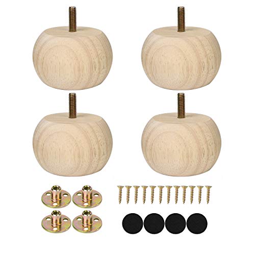 2 Inch Bun Feet for Furniture Unfinished Solid Hardwood Round Ottoman/Couch/Sofa Legs Set of 4