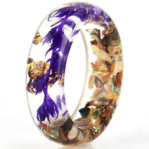 Jude Jewelers Transparent Acrylic Resin Dry Flower Candy Color Wedding Band Party Ring (Purple, 7)