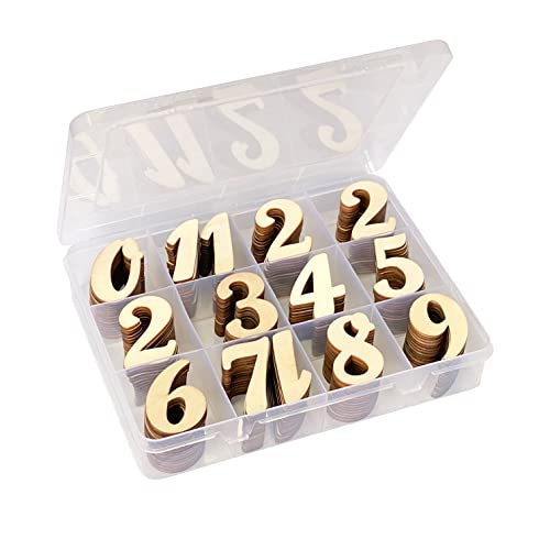 2 Inch 196 Pieces Wooden Numbers Unfinished Wood Numbers 0-9 for Crafts,with Sorting Grid Organizer