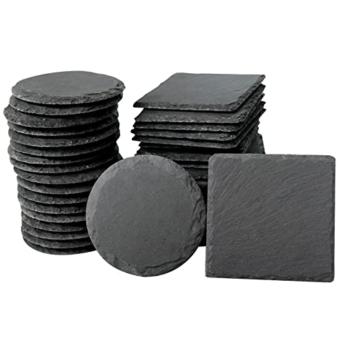 Cakocaco 36pcs Slate Drink Coasters Bar Coasters for Drinks,Natural Edge Slate Stone Coasters,Suitable for Any Table Type, Outdoor Coffee Table, Cool