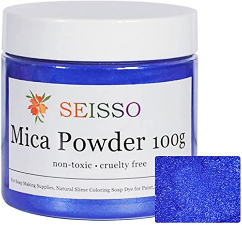 SEISSO Mica Powder – 3.5oz/100g Darker Blue Natural Epoxy Resin Dye Color Pigment Powder for Soap Making, Slime, Nail, Paint, Bath Bomb Colorant etc.