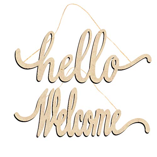 Hello Welcome Wood Sign Cutout Wooden Letter Sign DIY Block Words Decorative Signs for Wreath Home Door Wall Art Decoration