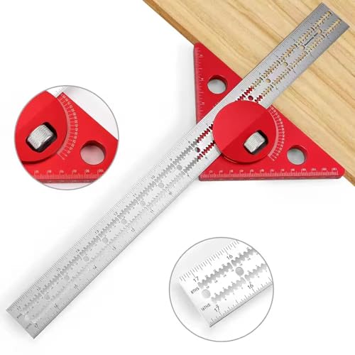 Woodworking Edge Ruler,Woodworking Scriber Ruler with Adjustable Protractor Angle Finder, 0-180 Degrees Angle Measuring Tool ， Architect Ruler for