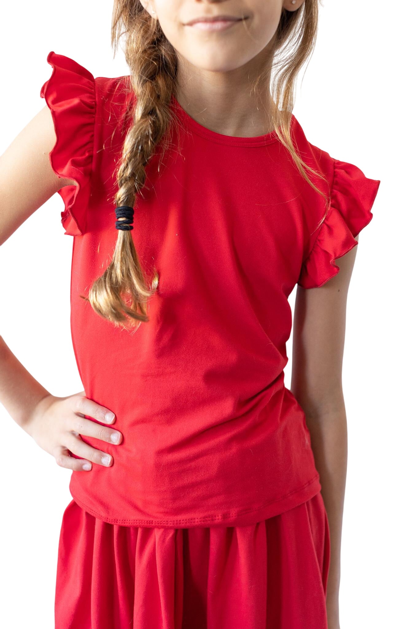 Red S/s Ruffle Tee