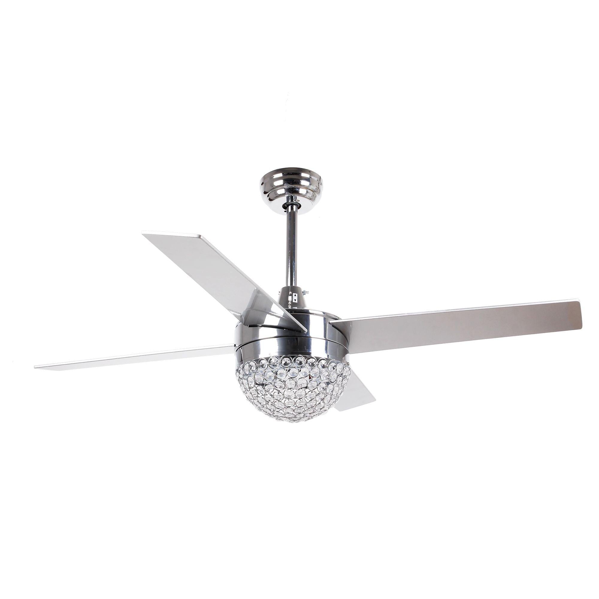 48″ Dreyer Modern Chrome Downrod Mount Reversible Crystal Ceiling Fan with Lighting and Remote Control