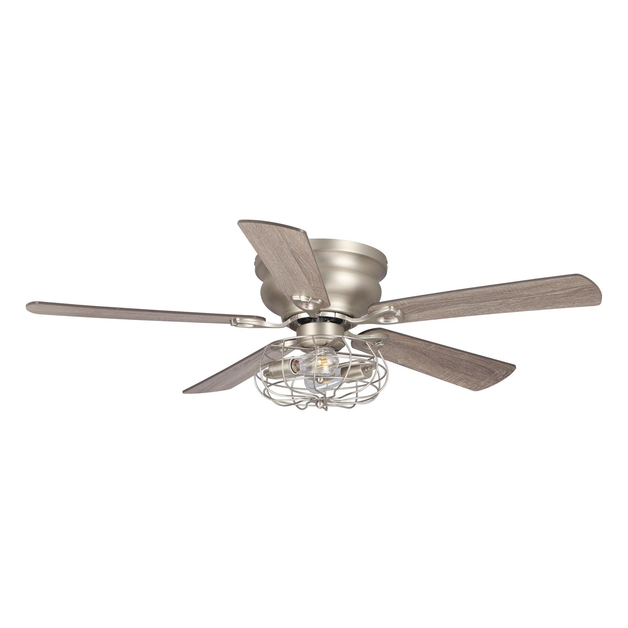 48″ Thurber Industrial Satin Nickel Flush Mount Reversible Ceiling Fan with Lighting and Remote Control