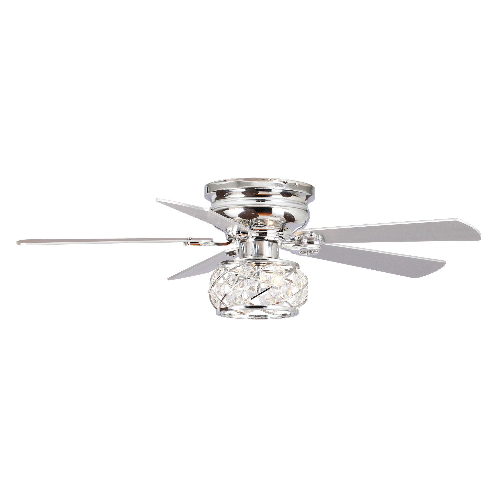 48″ Modern Chrome Flush Mount Reversible Crystal Ceiling Fan with Lighting and Remote Control