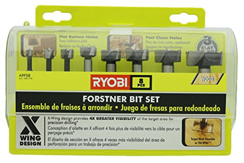 Ryobi A9FS8R1 8-Piece X-Wing Forstner Bit Set for Woodworking