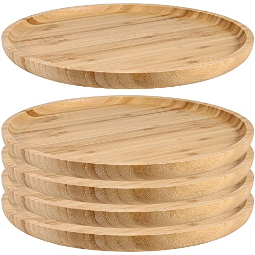 JOIKIT 5 Pack 8 Inch 20cm Bamboo Round Platter, Fine Polished Round Wood Plates Bamboo Serving Tray for Holding Fruit, Bread, Cheese, Nut, Coffee,