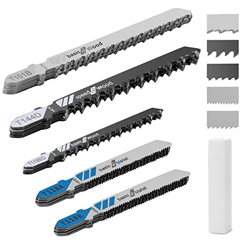 20 Piece Jigsaw Blades Set Assortment of Professional T-Handle Jig Saw Blade Kits Multi-Purpose Jig Saw Blades Replacement Set for Wood Pruning,