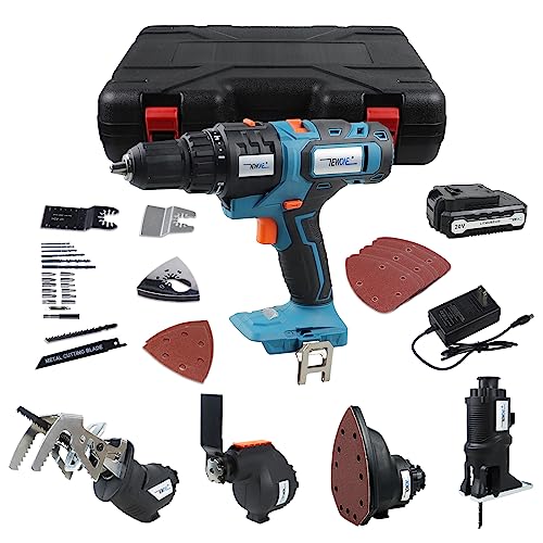 NEWONE 20V Cordless Combo Kit,5-Tool Tool Combo Kit with Case,Drill,Recip saw,Jig saw,Oscillating tool,Sander with Accessories,Two 2.0Ah Lionthium