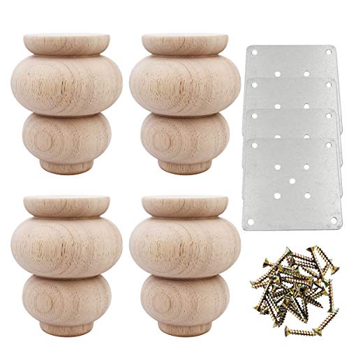 Btibpse Wood Furniture Legs 4 Inch Sofa Couch Chair Ottoman Loveseat Cabinet Legs Replacement Feet Unfinished Bun Foot Pack of 4