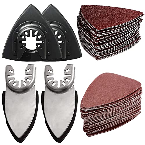 Oscillating Tool Detail Sanding Pads Kit, 2Pcs Triangle Sanding Pads and 2Pcs Finger Sanding Pad, 50Pcs Sandpaper, for Wood/Plaster Other Surfaces