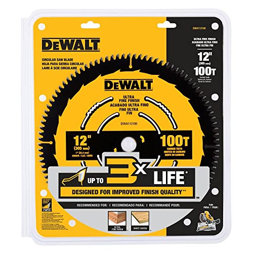 DEWALT Miter Saw Blade, 12 inch, 100 Tooth, Fine Finish, Ultra Sharp Carbide (DWA112100)