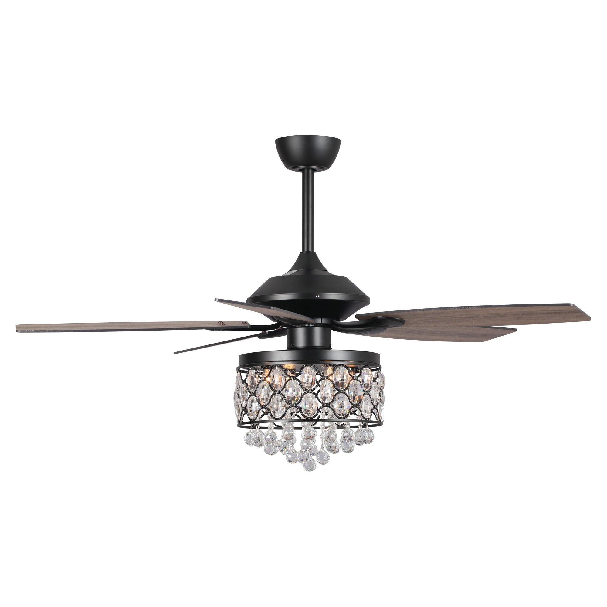 52″ Berkshire Modern Downrod Mount Reversible Crystal Ceiling Fan with Lighting and Remote Control