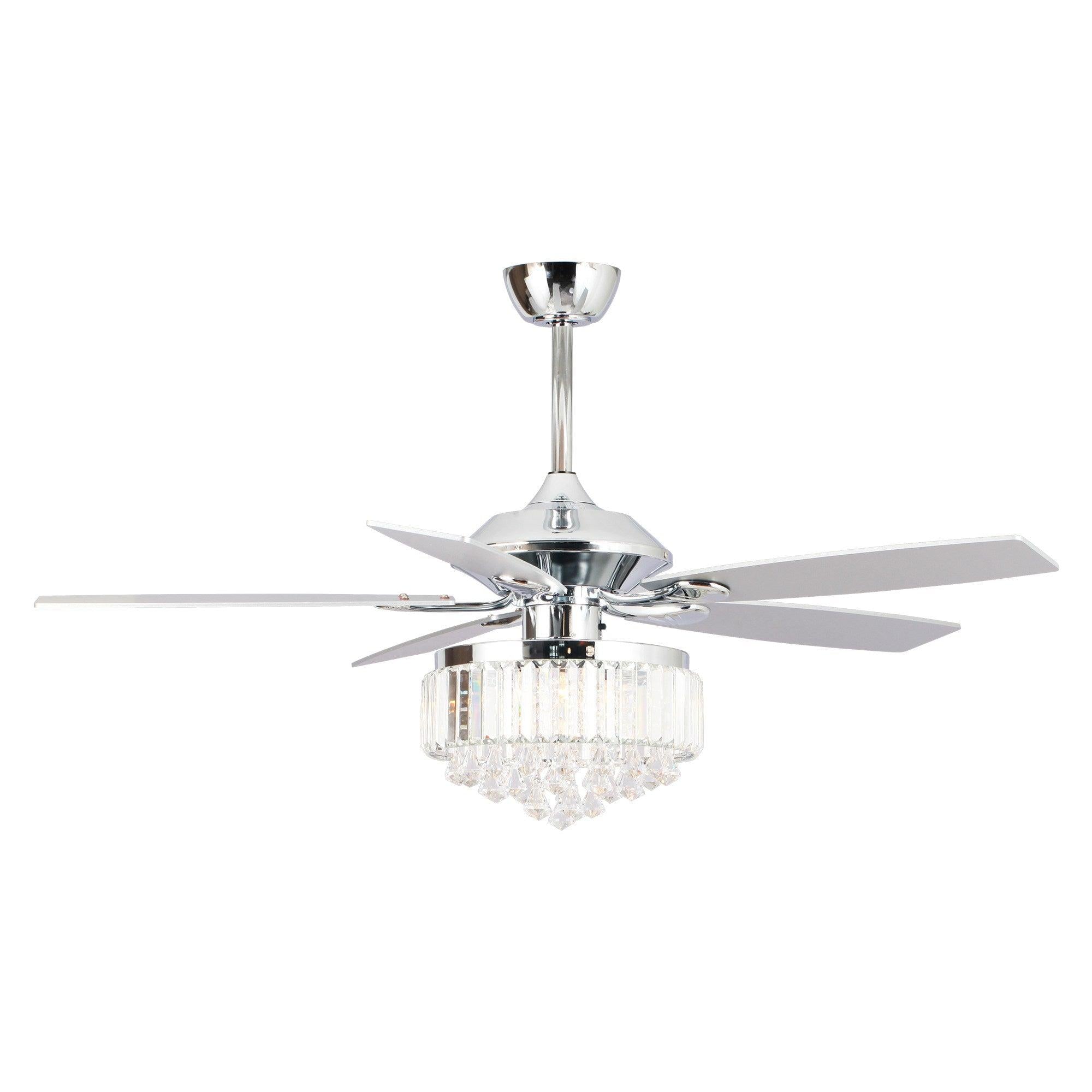 52″ Elkton Modern Chrome Downrod Mount Reversible Crystal Ceiling Fan with Lighting and Remote Control