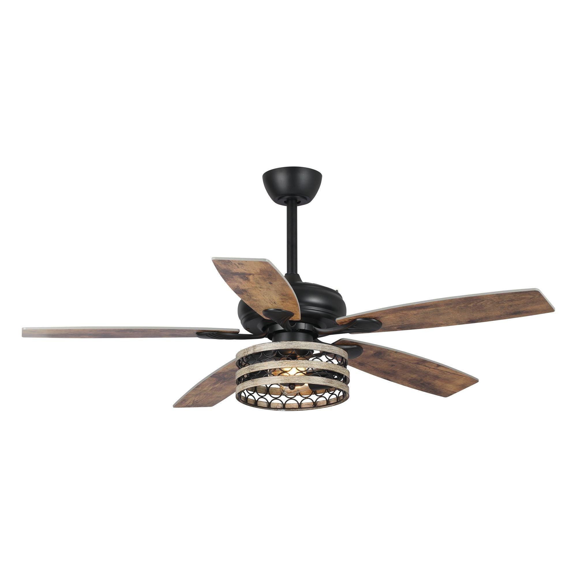 52″ Hyderabad-Secunderabad Farmhouse Downrod Mount Reversible Ceiling Fan with Lighting and Remote Control