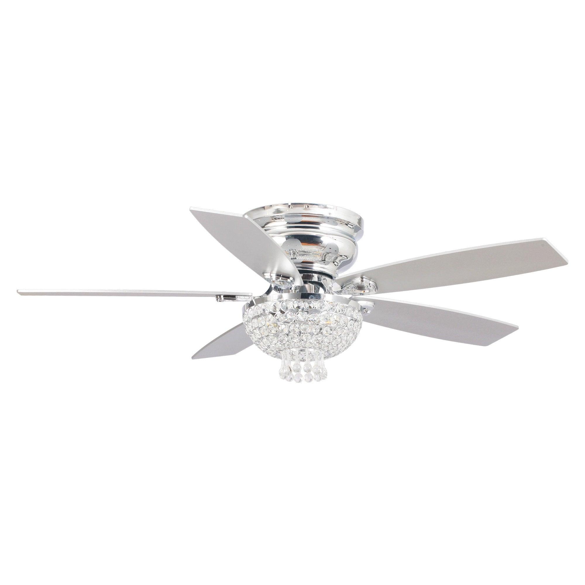 52″ Kanpur Modern Chrome Flush Mount Reversible Crystal Ceiling Fan with Lighting and Remote Control