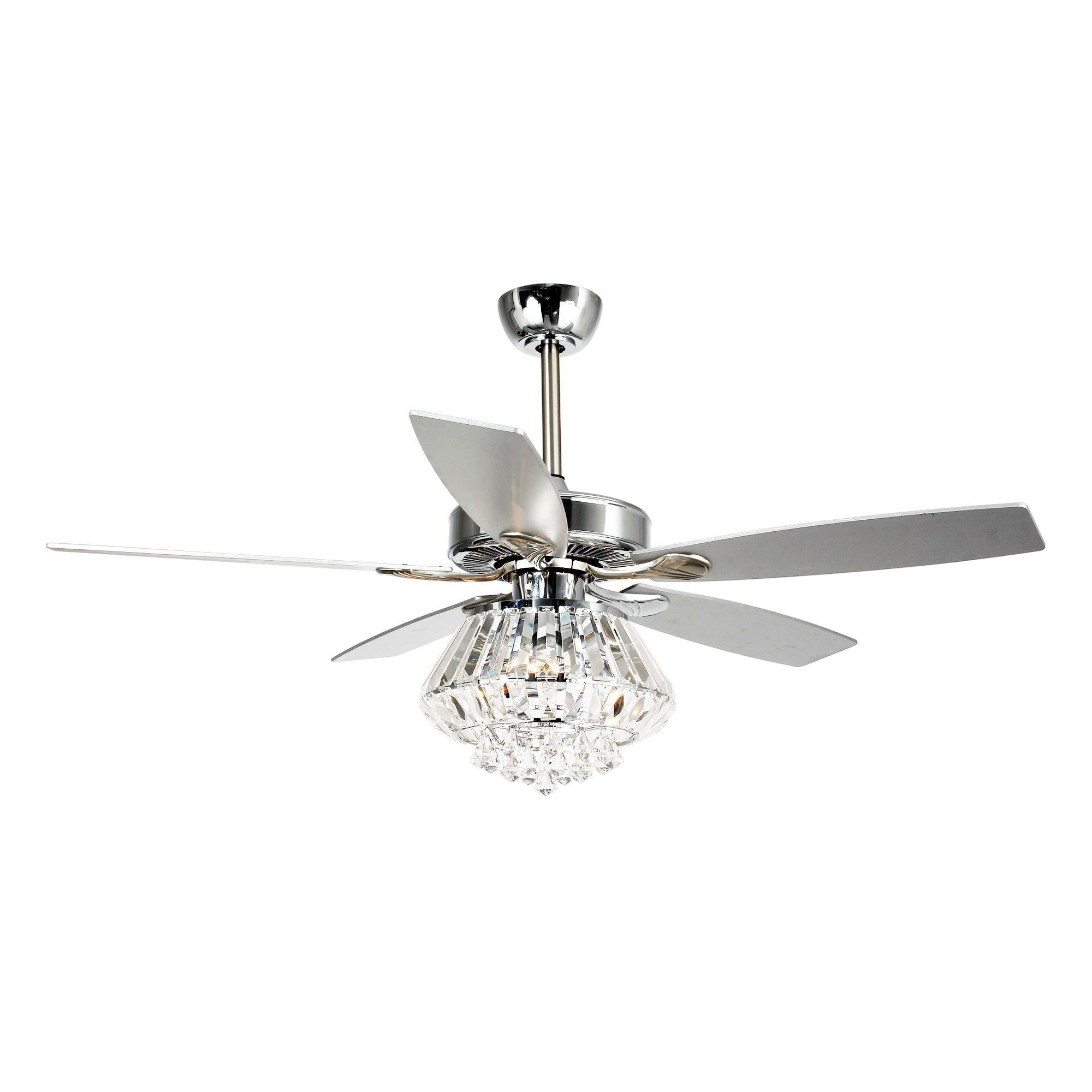 52″ Kerala Modern Chrome Downrod Mount Reversible Crystal Ceiling Fan with Lighting and Remote Control