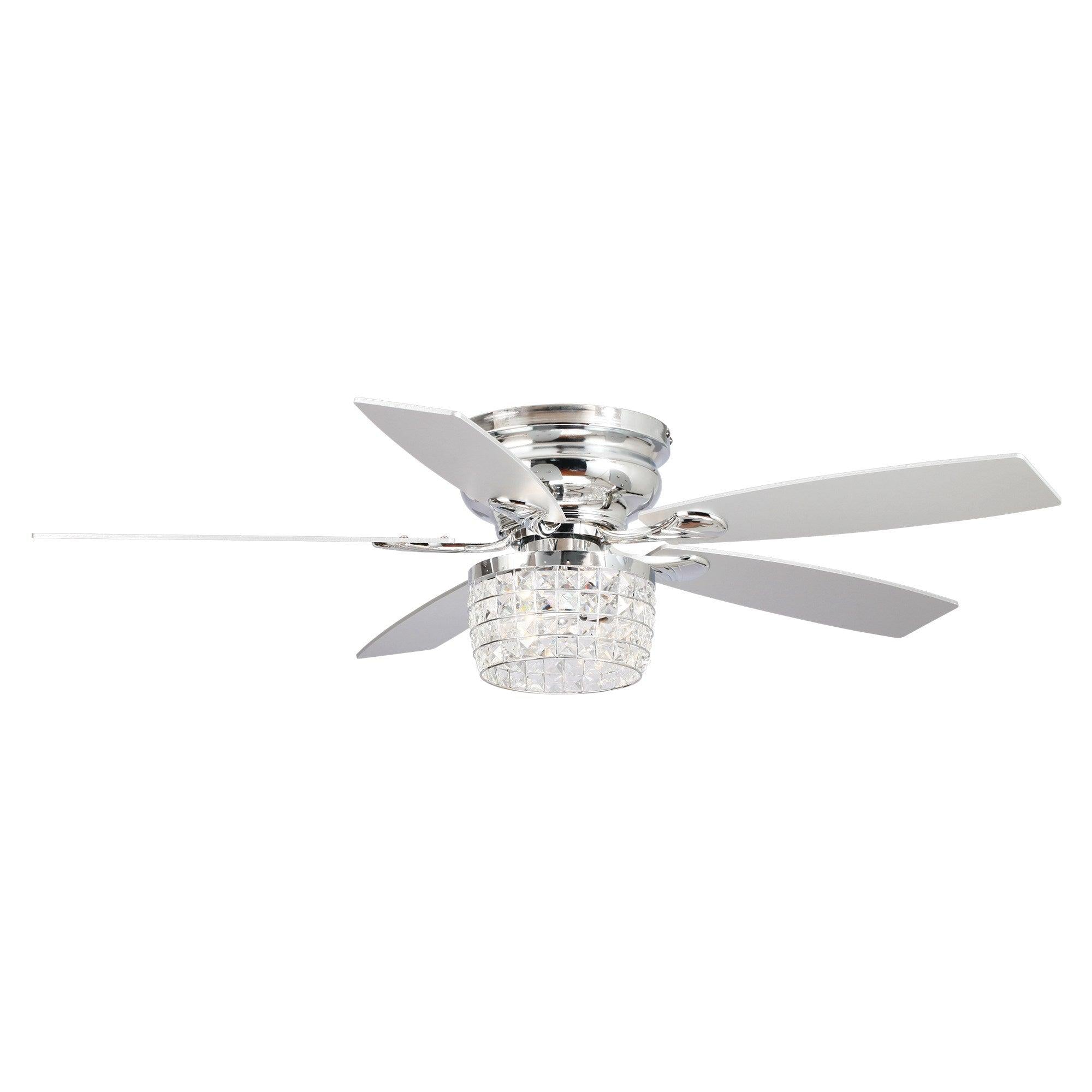 52″ Panipat Modern Chrome Flush Mount Reversible Crystal Ceiling Fan with Lighting and Remote Control