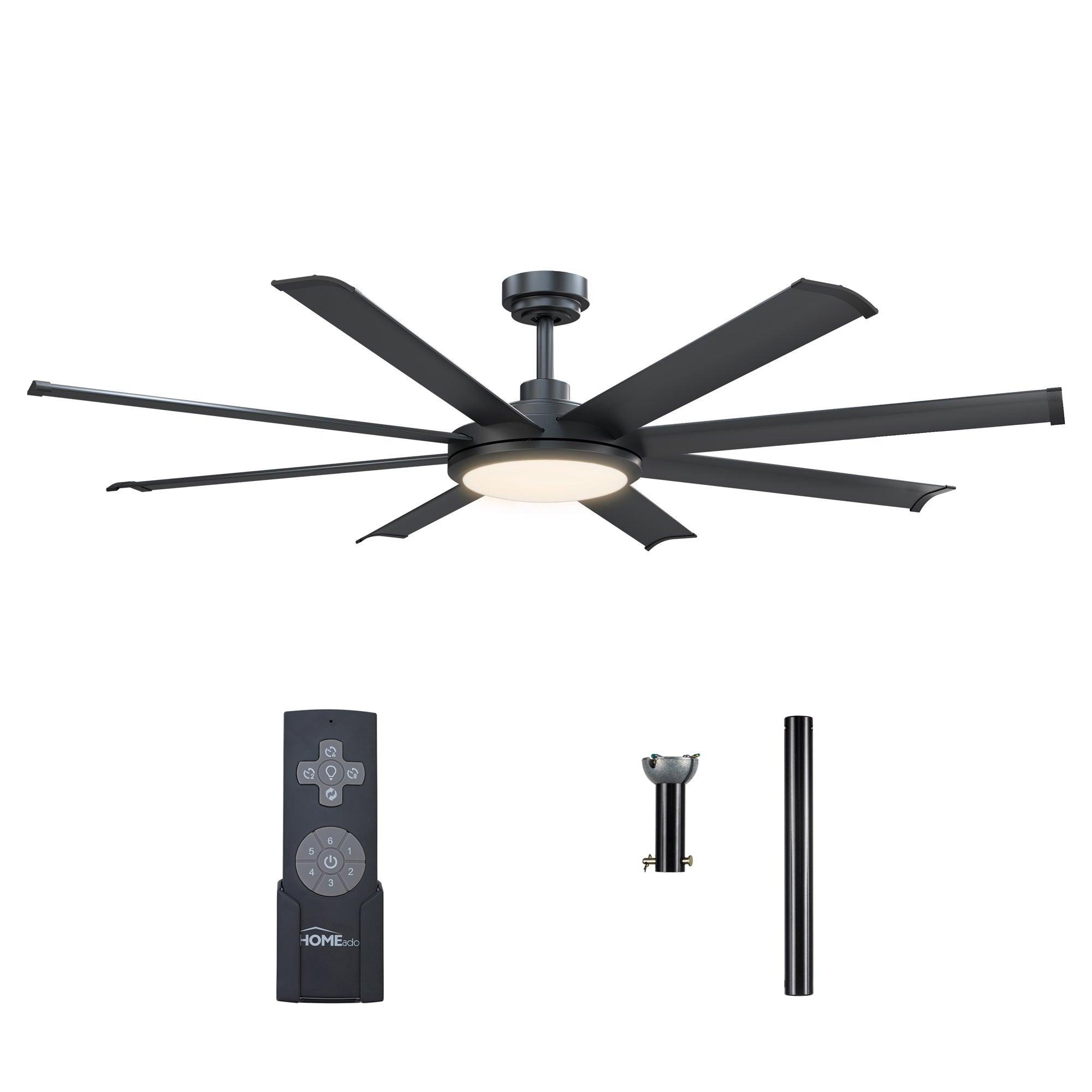 60″ Industrial DC Motor Downrod Mount Ceiling Fan with Lighting and Remote Control