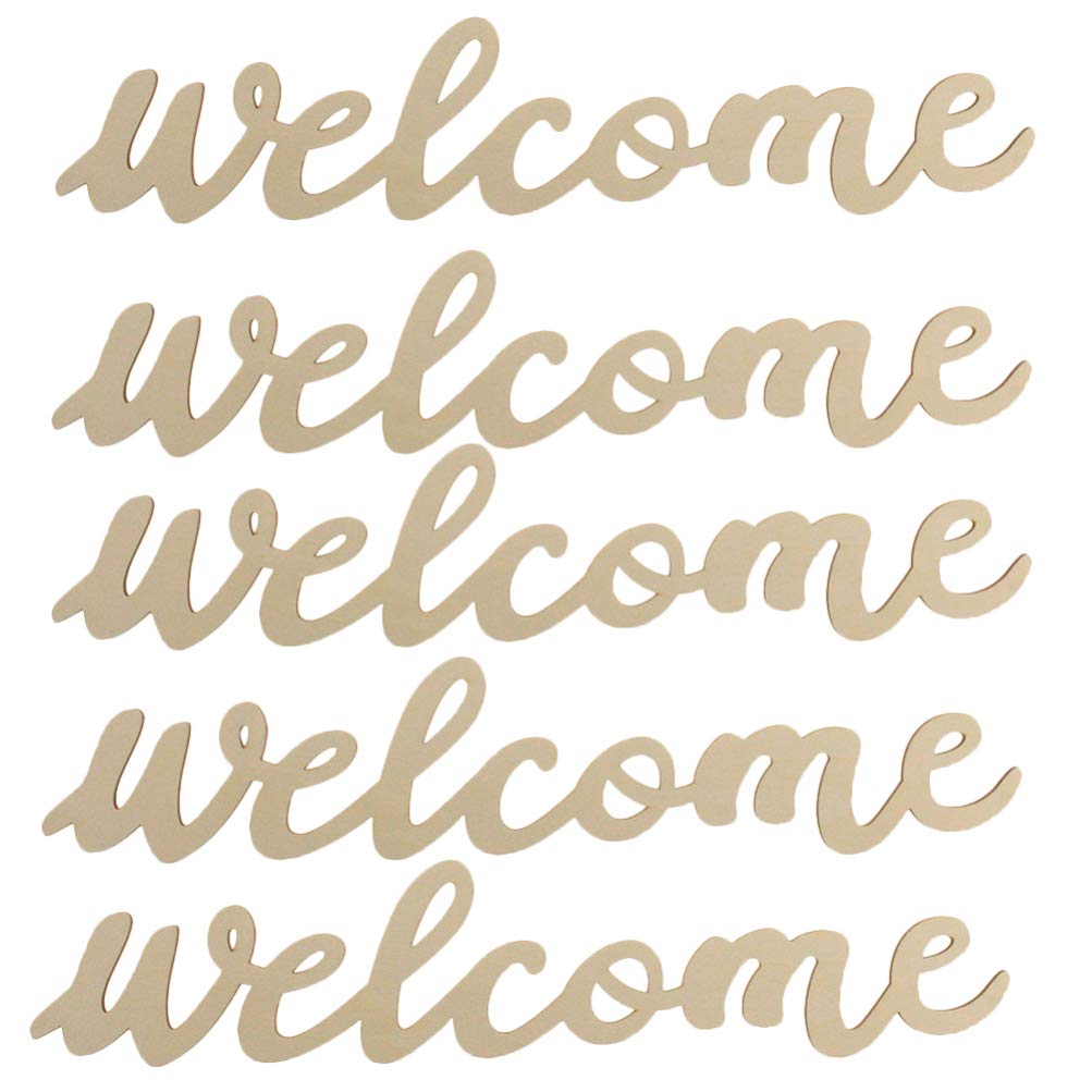 NUOBESTY Wooden Welcome Sign Cutout Unfinished Wood Letter Sign Farmhouse Front Door Sign with Ropes DIY Block Words Plaque for Easter Wreath