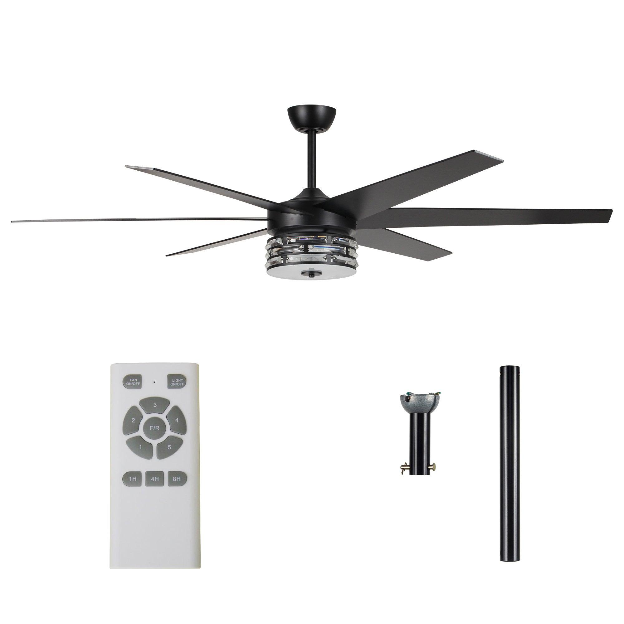 70″ Modern DC Motor Downrod Mount Reversible Ceiling Fan with Lighting and Remote Control