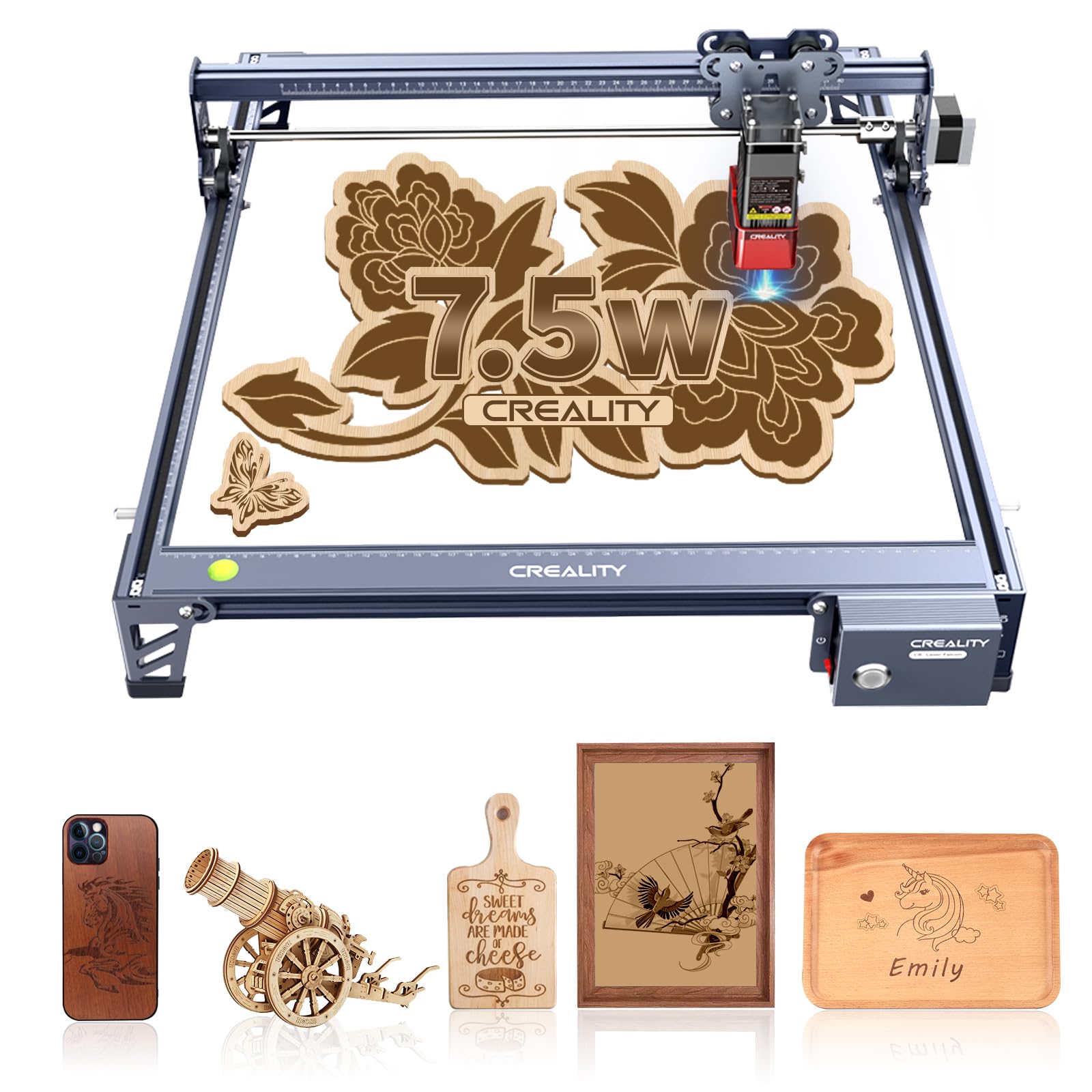 Creality Laser Engraver, 7.5W Laser Cutter Engraving Machine, High Accuracy 10000mm/min Speed DIY Laser Engraving Machine,CNC Machine and Laser