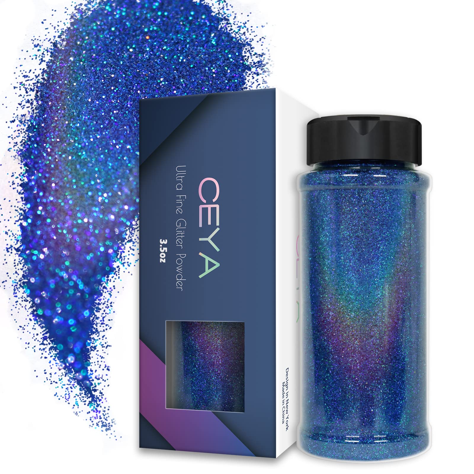 Ceya 3.5oz/ 100g Holographic Ultra Fine Glitter Powder Laser Royal Blue Glitter 1/128” 0.008” 0.2mm for Slime Epoxy Resin Craft Tumbler Jewelry Nail