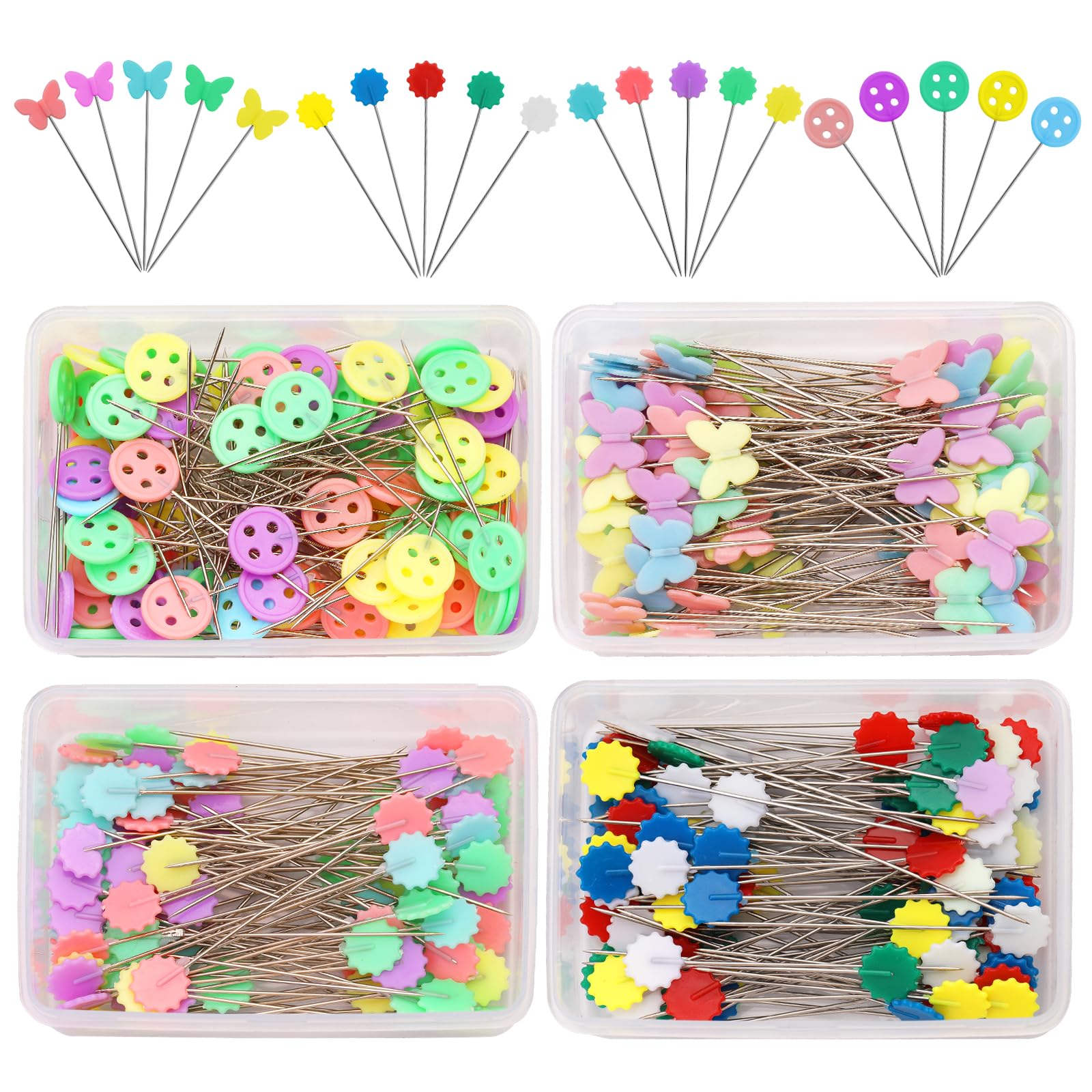 404Pcs Flat Head Straight Pins Kits, Sewing Flat Head Pins Set, Colored Head Sewing Pins Quilting Pins with Storage Box for DIY Handicraft Marking