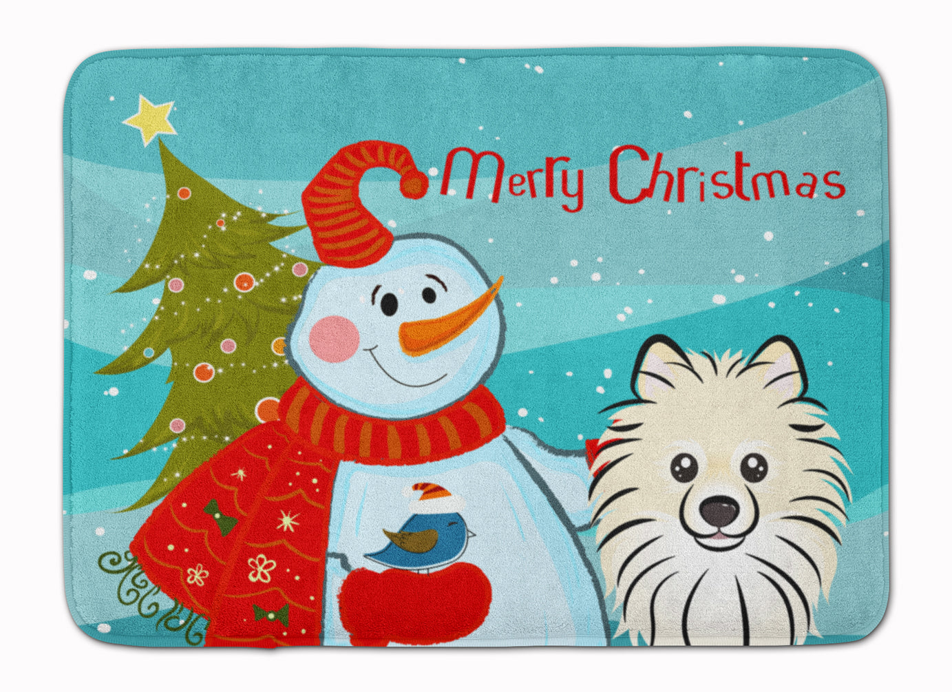 Snowman with Pomeranian Machine Washable Memory Foam Mat BB1827RUG