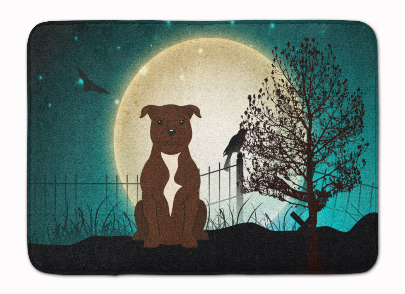 Halloween Scary Staffordshire Bull Terrier Chocolate Machine Washable Memory Foam Mat BB2238RUG