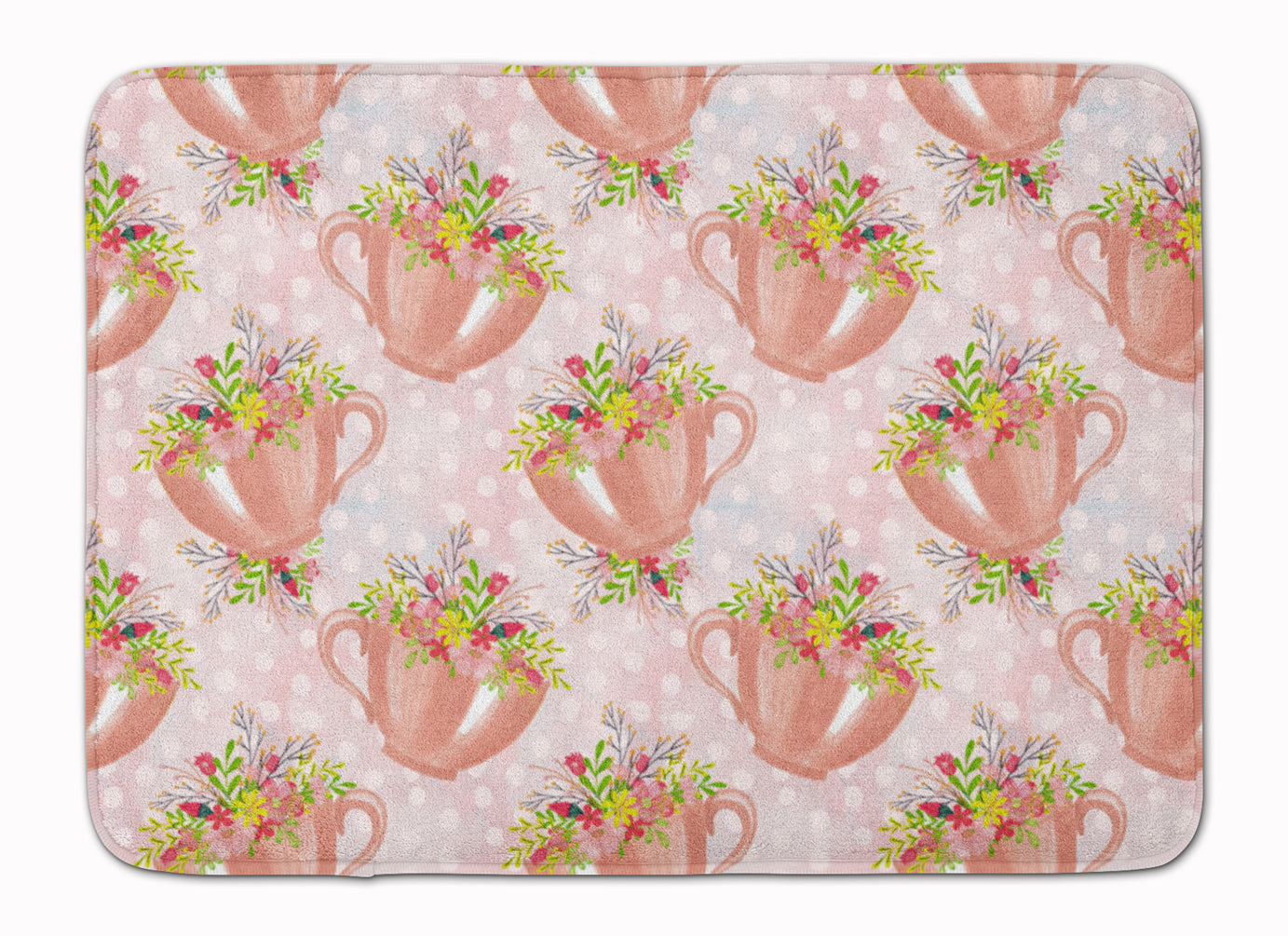 Tea Cup and Flowers Pink Machine Washable Memory Foam Mat BB7481RUG