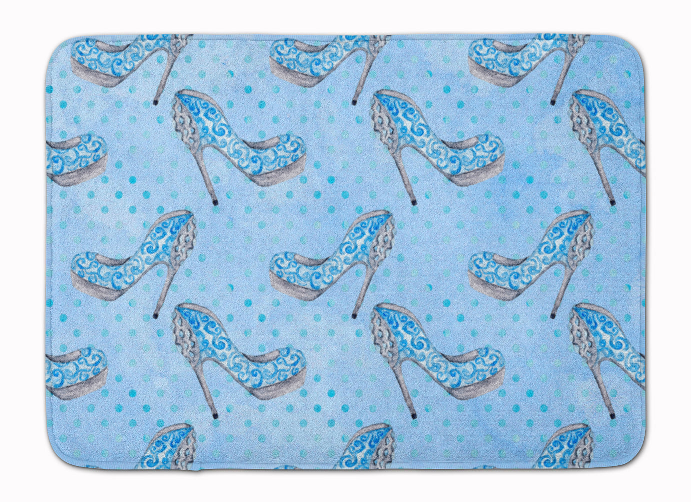 Watercolor Cinderella Shoe in Blue Machine Washable Memory Foam Mat BB7554RUG