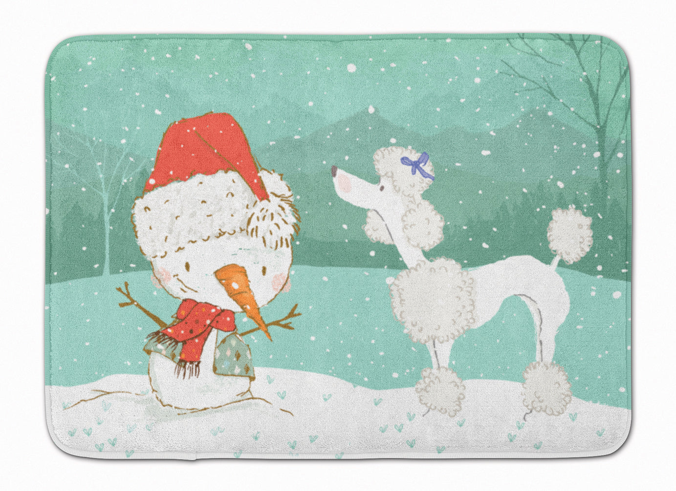 White Poodle Snowman Christmas Machine Washable Memory Foam Mat CK2067RUG