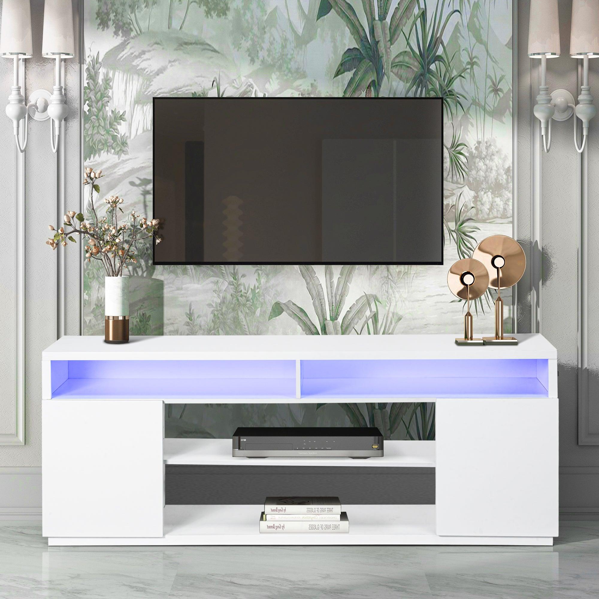 Modern 68 Inch TV Stand Media Console with LED Lights for Living Room