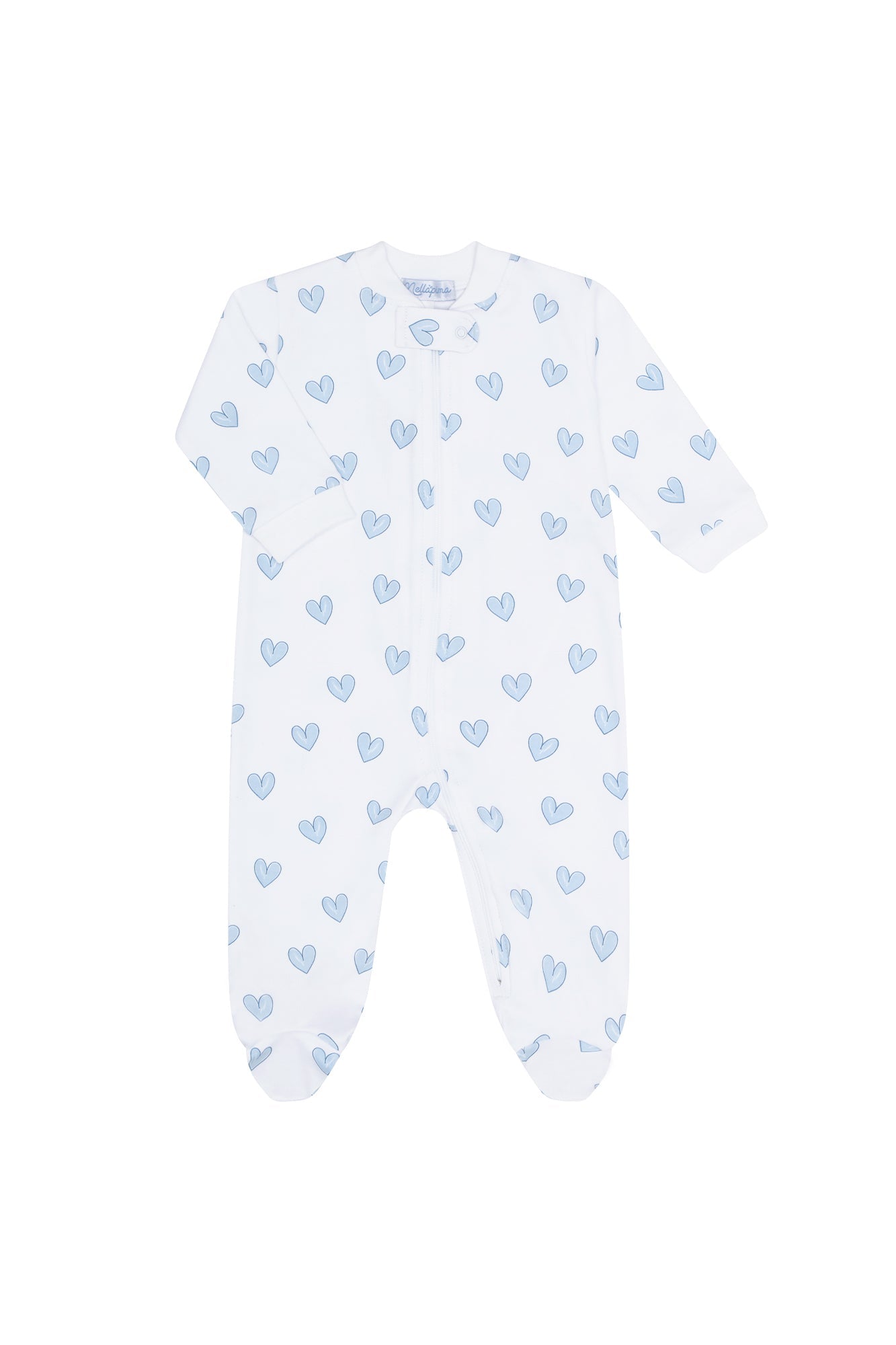 Blue Heart Print Girls’ Zipper Footie